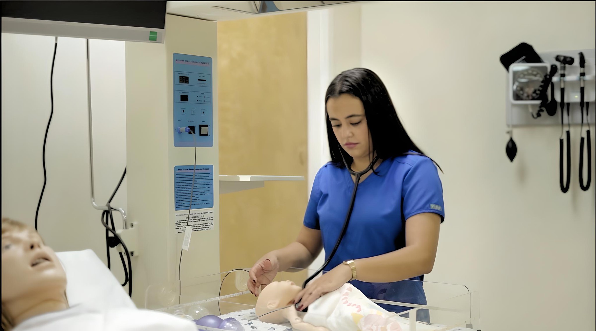 Nursing major examining a patient